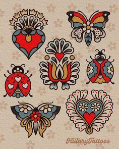 an image of different kinds of bugs and hearts on the back of a wallpaper