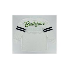 Your kid will love bringing their favorite movie magic to their day with this Beetlejuice Jersey. Crafted from lightweight fabric and featuring a tagless design, this crewneck jersey offers all-day cozy comfort. Designed in a white hue with black varsity stripes on the sleeves, it features the "Beetlejuice" logotype in green on the front and "Beetlejuice" written on the back with green and black stripes for cool style. White Varsity T-shirt For Fall, White School Spirit Sweatshirt For Streetwear, White School Spirit Tops For Streetwear, White Tops For School Spirit Streetwear, Beetlejuice Girl, Beetlejuice Halloween, Cat Top, Cat Graphic, Sequin Shorts