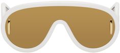 Shied-style acetate-frame sunglasses in white. · Mirrored brown lenses · Integrated nose pads · Gold-tone hardware at lens · Logo hardware at mirrored temples · Includes buffed leather pouch · Size: 140.0 145 Supplier color: Ivory/Brown mirror Classic White Shield Sunglasses With Tinted Lenses, Classic White Shield Sunglasses With Uv Protection, Classic White Shield Sunglasses With Polarized Lenses, Classic White Shield Sunglasses With Uva Protection, Modern White Shield Sunglasses With Tinted Lenses, Luxury White Wayfarer Sunglasses, Luxury White Anti-reflective Sunglasses, Classic White Shield Sunglasses With Anti-reflective Coating, White Anti-reflective Wayfarer Sunglasses