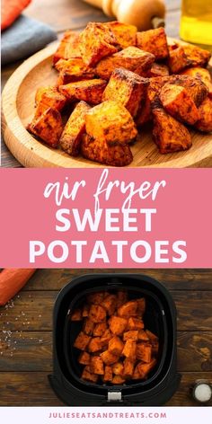 air fryer sweet potatoes with text overlay