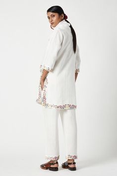 White kurta with floral vine embroidered motifs. Comes with pant and dupatta. - Aza Fashions Payal Pratap, Kurta Pant Set, Embroidered Motifs, White Kurta, Kurta With Pants, Floral Vine, Pant Set, Set For Women, Aza Fashion