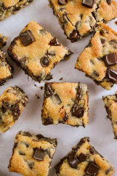 chocolate chip cookie bars with sourdough biscuits on top and text overlay