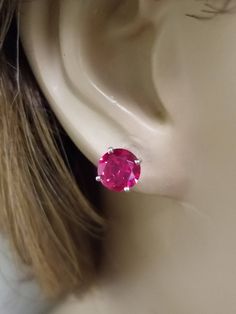 "Thanks for shopping our vintage estate store. We tend to sell well below wholesale and truly hope you enjoy all of our items. Many of the items are one of a kind, so please enjoy scrolling through the pictures and hopefully something will catch your eye. Brown spots are from camera or reflections. Nice estate 14k white gold 1.5ct ruby spinel studs. Testing natural spinel or topaz, but look like a created ruby. Color is pink red. Stunning. Size: 1/4\" 6mm Weight: 1.25 grams Carat: .75 per stud 7 Classic Pink Hallmarked Earrings, Classic Pink Earrings For Anniversary, Vintage Round Cut Earrings For Gift, Beach Rings, Ruby Color, Lapis Lazuli Ring, Brown Spots, Topaz Earrings, Earrings Studs