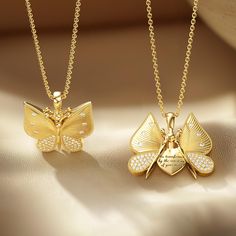 Discover the "Metamorphosis Butterfly Engraved Necklace," a celebration of rejuvenation and the beauty of spring. At first glance, this exquisite necklace reveals a butterfly in mid-flight, its wingspan detailed with precision and grace, the symbol of transformation and new beginnings.The wings, resplendent with pavé-set stones and intricate line work, reflect the first light of dawn, heralding the arrival of spring. This pendant captures the essence of the butterfly's dance — a delicate, yet powerful representation of nature's perpetual rebirth.But there is more to this piece than meets the eye. With a gentle motion, the butterfly's wings unfold to reveal a hidden message within, "Be transformed by the renewing of your mind." It's a personal reminder of growth and the power of change, ins Metamorphosis Butterfly, The Metamorphosis, Hidden Message, The Wings, Engraved Necklace, A Butterfly, Butterfly Wings, New Beginnings, Flight