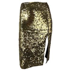 Presenting a stunning gold sequin John Galliano skirt. This fabulous pencil skirt is covered in sequins that perfectly catch the light. The skirt is made complete with a large slit at the front. Add this sparkly gem to your wardrobe! Approximate measurements: 25" skirt waistband to hem 37" hips 12.5" slit 27.5" waistband Galliano Skirt, Skirt Waistband, Bodycon Pencil Skirt, Azzedine Alaia, Pencil Skirt Black, John Galliano, Gold Sequin, Gianni Versace, The Light