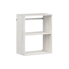 a white shelf with two shelves on each side and an open door at the top