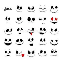 jack and sally faces with different expressions for halloween or any other holiday event in the world