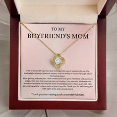 a necklace in a gift box that says to my boyfriend's mom