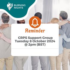 Burning Nights next Online CRPS Support Group is tomorrow 8th October @ 2pm (UK Time). Everyone is welcome to come along and have a chat. Follow the link to sign up.