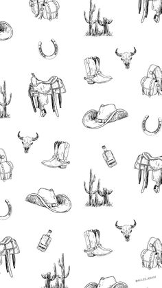 several drawings of different types of animals and things in black and white on a white background