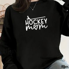 Bjux - Womens Plus-Size Casual Thickened Sweatshirt with HOCKEY Letter Print, Featuring Long Sleeves and Round Neckline. Round Neck Sweatshirts, Plus Size Casual, Letter Print, Letter Prints, Round Neckline, Hockey, Knit Fabric, Collar Styles, Weaving