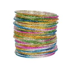 Chromatic Aluminum Charm Bangles for kids. Colorful, Strong and Thin Kids Bangles. Makes Sweet Ringing Sounds when worn together. Kids Favorite 💖���💖 #kidsbangles #colourfulkids #multicoloredbangles. #kidspartybangles #Deshirongonausa Kids Bangles, Perhiasan India, Charm Bangles, Birthday Bracelet, Bangles Set, Lava Bracelet, The Bangles, Bangles Indian, Kids Bracelets