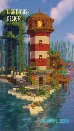 Minecraft Lighthouse, Minecraft Beach House, Construction Minecraft, Minecraft House Ideas, Minecraft Houses Survival