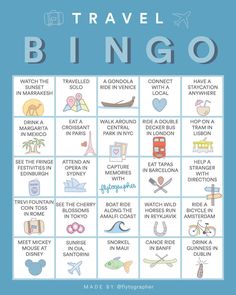 a poster with the words travel bingo on it