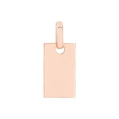 a rose gold plated metal tag with a small hole in the middle on a white background