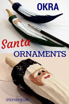 an image of santa ornaments made out of toothpicks and paintbrushes