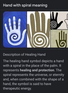 the hand with spiral meaning is shown in three different colors and sizes, including white