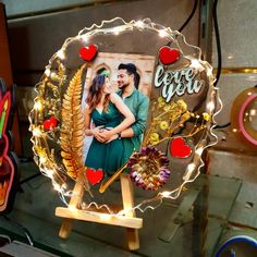 a glass plate with an image of a couple on it