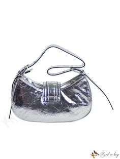 BirdinBag - Silver Hobo Bag - Stylish Shoulder Bag with Unique Buckle Decoration Silver Top Handle Shoulder Bag With Detachable Strap, Daily Use Crossbody Shoulder Bag With Silver-tone Hardware, Everyday Baguette Satchel Bag With Silver-tone Hardware, Handheld Satchel With Silver-tone Hardware For Everyday Use, Daily Use Shoulder Bag With Silver-tone Hardware, Everyday Handheld Satchel With Silver-tone Hardware, Everyday Use Handheld Satchel With Silver-tone Hardware, Daily Use Double Handle Shoulder Bag With Silver-tone Hardware, Rectangular Hobo Bag With Silver-tone Hardware For Evening