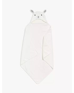 a white bear shaped baby blanket on top of a white background with an animal head in the middle