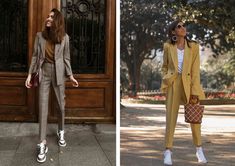 Women Suits and Sneaker Trend - FashionActivation Suit For Women With Sneakers, Suits For Women With Sneakers, Women Suit Ideas, Suit With Sneakers, Suits And Sneakers, 2021 Outfits, Work Outfits Women Summer, Sneaker Trend, Fashion Ideas For Women