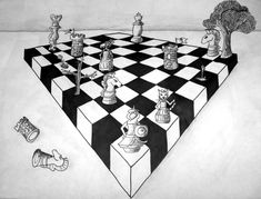 a black and white drawing of a chess board