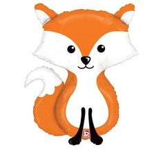 an orange and white fox balloon with black feet