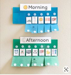 a bulletin board with the words morning and afternoon written on it