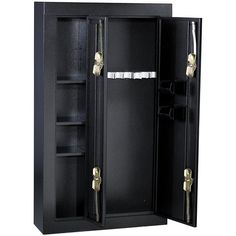 a large black safe with its door open and the key in it's compartment