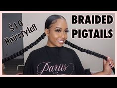 BRAIDED PONYTAIL || PIGTAILS USING BRAIDING HAIR - YouTube Low Braided Pigtails Black Women, Pig Tail Braids Black Women, Two Ponytail Braids Black Women, How To Do Two Braids On Yourself, 2 Braids With Extensions, Braided Pigtails Black Women, Pig Tail Braids, 2 Braided Ponytails, Two Braided Ponytails