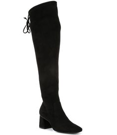 From Gianni Bini&#x2C; the Laredo Over-the-Knee Boots feature:Stretch fabric upperClean over the knee silhouette with tie detail at topSingle sole block heel constructionHalf zip closure at ankleSynthetic lining4 MM padded memory foam sockRubber outsoleApprox. 20.47" boot shaft heightApprox. 12.99" narrow shaft circumferenceApprox. 13.77" standard shaft circumferenceApprox. 2.36" heel heightImported. Slim Calf Boots, Slim Calves, Calf Stretches, Block Heel Boots, Gianni Bini, Calf Boots, Heel Boots, Dillard's, Over The Knee Boots