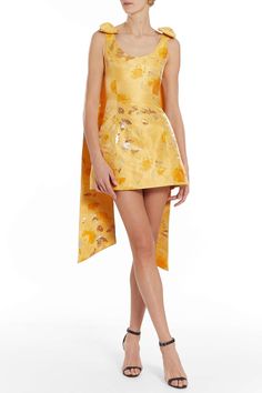 Gita Gold Floral Brocade Mini Dress | Over The Moon 3d Floral Mini Dress, Resort Attire, Mini Dress Silk, Character Fashion, Dance Ideas, Couple Silhouette, School Dropout, Fashion School, Column Gown