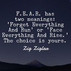 a quote from zig ziglar that reads, f e a r has two meaningss forget everything