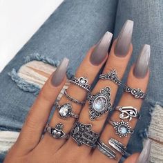 Best Gift For Mom Nails And Rings, Ombre Nail Art Designs, Heart Nail, Cute Nail Art Designs, Dermal Piercing, Gray Nails, Bling Nails