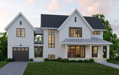 this is an artist's rendering of a two - story house in the evening