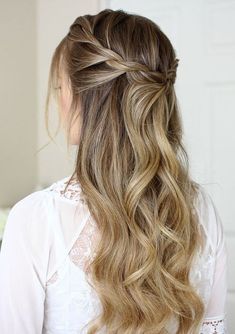 37 beautiful half up half down hairstyles for the modern bride - TANIA MARAS | bespoke wedding headpieces + wedding veils Braidmades Hairstyles, After Party Hairstyles, Long Straight Hair Bridesmaid Styles, Sides Up Hairstyles Simple, Braided Down Hairstyles Simple, Formal Braided Hairstyles, Side Twist Hair, Rope Braided Hairstyle, Brunette Ombre