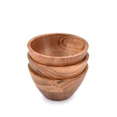 three wooden bowls stacked on top of each other