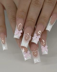 Nail Spring, Quinceanera Nails, Cute Pink Nails, Girly Acrylic Nails, Pretty Gel Nails, Long Square Acrylic Nails, Unique Acrylic Nails, Bling Acrylic Nails