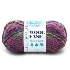 wool ease thick & quick yarn in multicolors, on white background with tag