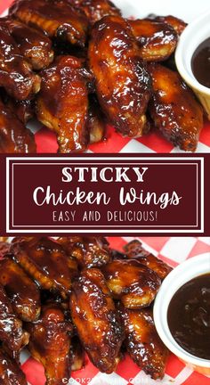 sticky chicken wings with dipping sauce on the side