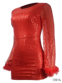 Ebeek - Stunning Sequined Mini Dress with Long Sleeves, Crew Neck, and Zip Back Closure - Perfect for Clubbing, Parties, and Everyday Wear - Womens Fashion Apparel Sequined Mini Dress, Dress With Long Sleeves, Sequin Mini Dress, Everyday Wear, Long Sleeves, Crew Neck, Mini Dress, Fashion Outfits, Long Sleeve