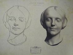 a drawing of a woman's head next to an image of a man's face