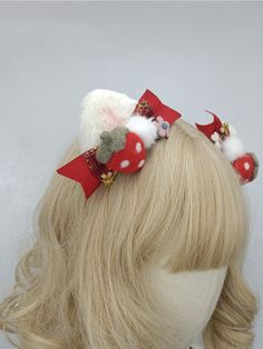 This price is for a pair of hairclips only. Adjustable Harajuku Headband, Harajuku Bow Hair Accessories For Party, Hime Gyaru Hair Accessories, Christmas Strawberry, Harajuku Style Bow Hair Accessories, Sugarbunnies Hairclips, Strawberry Hair, Ear Hair, Rabbit Ears