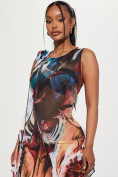 Paris Show Mesh Maxi Dress - Multi Color | Fashion Nova, Dresses | Fashion Nova Sleeveless Stretch Bodycon Dress With Side Slits, Sleeveless Printed Mini Dress For Night Out, Sleeveless Bodycon Dress With Side Slits For Summer, Date Night Fashion, Maxi Dress Sleeveless, Mesh Maxi Dress, Makeup Makeover, Estilo Chic, Xl Fashion