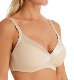 Perfect for a stable, secure fit, this full coverage bra features an inner side support sling and elastic with highly restricted stretch for optimal support, straps can be converted into a cross-back. Made from nylon and elastane. Contour/t-shirt, wireless cup is lightly padded, with an inner side support sling that lifts and centers the breast. Cup overlay has wide, shiny satin bands at the edge for a pretty look. Center - tall, arched panel is reinforced with mesh backing and has a bow at the Classic Full Coverage Nursing Bra With Medium Support, Classic Full Coverage Padded Nursing Bra, Supportive Underwire Bra In Beige, Full Coverage Nursing Bra With Padded Cups, Solid Full Coverage Nursing Bra With Padded Cups, Classic Full Coverage Bra With Adjustable Straps, Underwire Nylon Bra With Light Support, Nylon Underwire Bra With Light Support, Classic Full Coverage Nursing Bra With Adjustable Straps