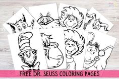 dr seuss coloring pages for kids to color and print on wood background with text overlay