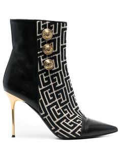 Monogram Boots, Balmain Shoes, Chic High Heels, Monogram Pattern, 2023 Fashion, Logo Embroidery, Heeled Ankle Boots, Black Ankle Boots, Stiletto Heel