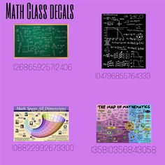 four different types of math classes on purple background