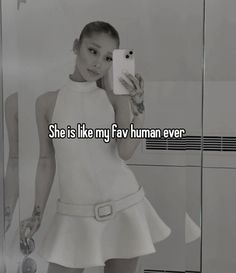 a woman taking a selfie in front of a mirror with the caption she is like my fav human ever