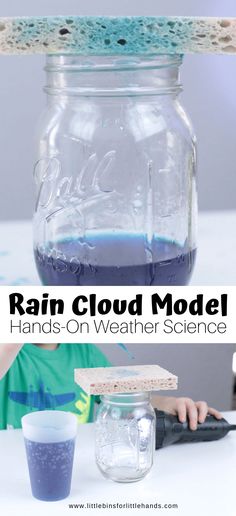 a jar filled with blue liquid sitting on top of a table